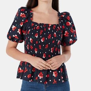 Kate Spade Whimsy Floral Puff Sleeve Top size XL